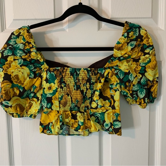 Laura Ashley x Urban Outfitters Yellow Floral Smocked Crop Top, size XS - Picture 6 of 7